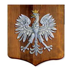 Godło orzeł srebrny na desce bukowej - mały 30 cm x 35 cm